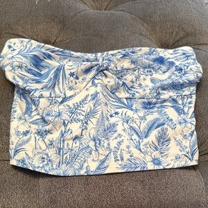 Blue and White Floral Strapless Top